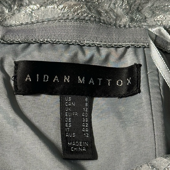 Aidan Mattox Jacquard Off-the-Shoulder Evening Midi Dress Size 8 Gray Silver - Picture 3 of 6